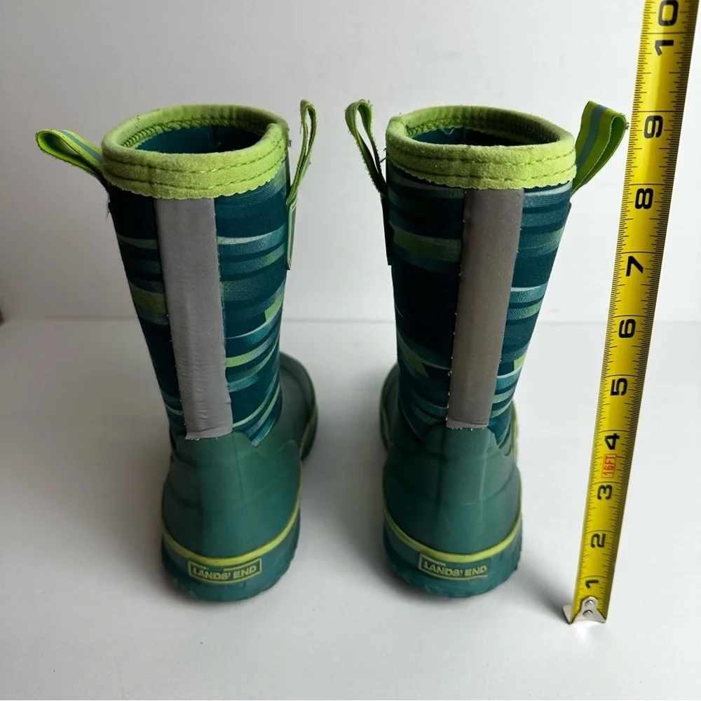 Lands’ End Waterproof Rubber Boots Youth Size 12 Shoes Unisex Green Snow Rain